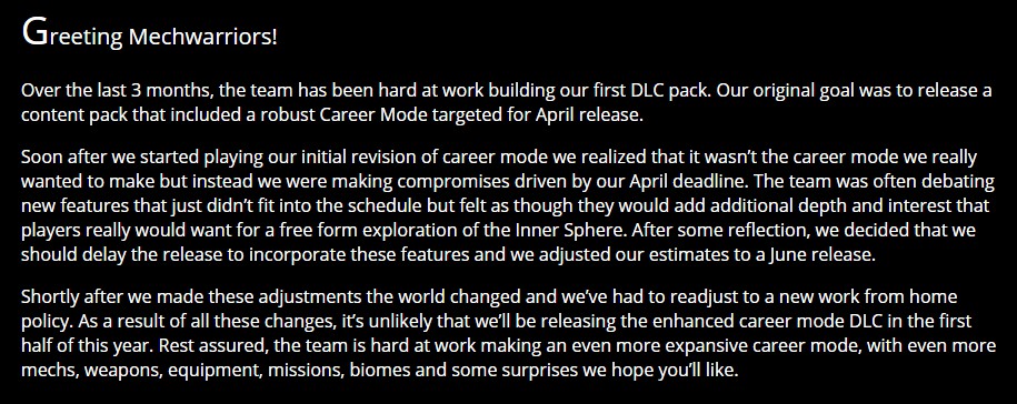 《机甲战士5：雇佣兵》首个DLC延期预计六月发售