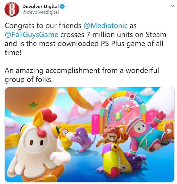 《糖豆人》Steam销量超700万份 下载最多PS+游戏