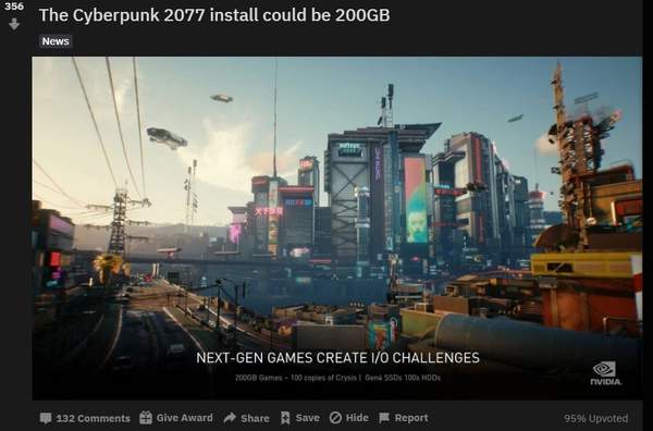 CDPR表示《赛博2077》游戏容量和当代大作差不多