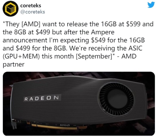 曝AMD Big Navi显卡性能看齐RTX3080 便宜150美元