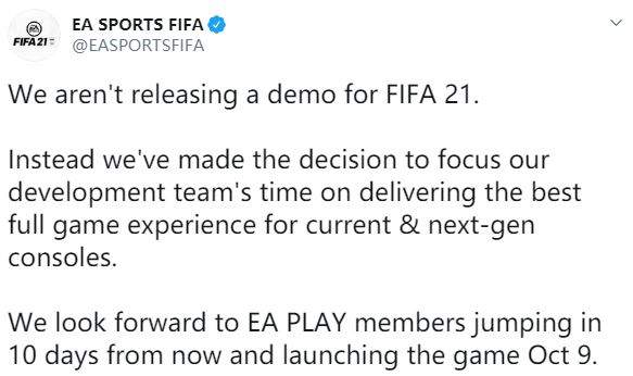 《FIFA 21》打破一贯以来的传统 不推出试玩Demo