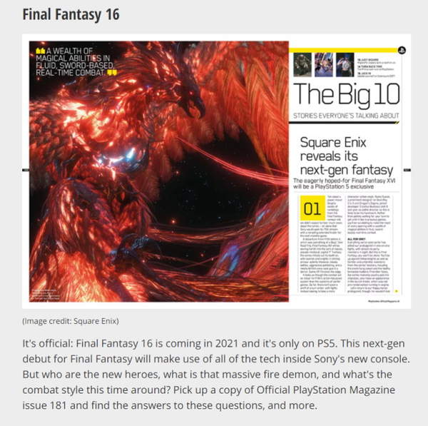 《最终幻想16》2021年发售系误报 具体推出时间待定<u>玩一玩游戏网</u>www.wywyx.com
