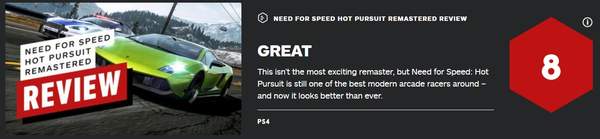 《极品飞车14：热力追踪复刻版》IGN评测 8分好评