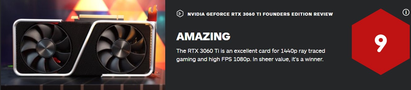 RTX 3060Ti显卡IGN 9分：玩家首选性价比产品
