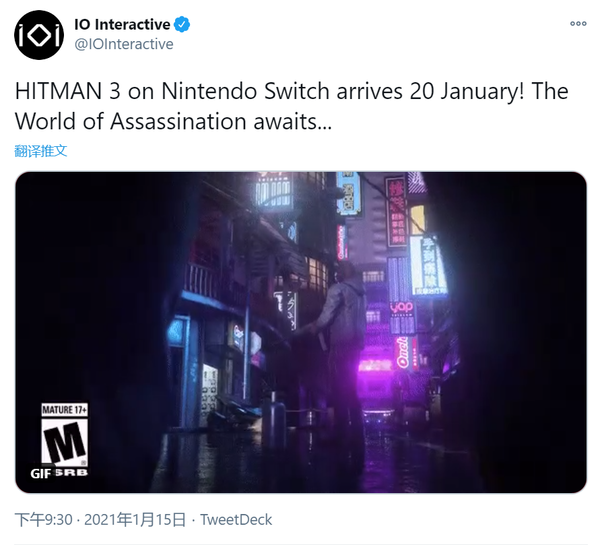 《杀手3》NS版发售日期公布 1月20日登陆Switch