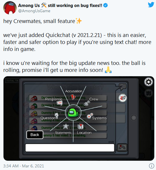 《Among Us》加入快速发话功能 无需打字语音就能沟通