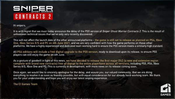 《狙击手：幽灵战士契约2》游戏首个DLC免费送
