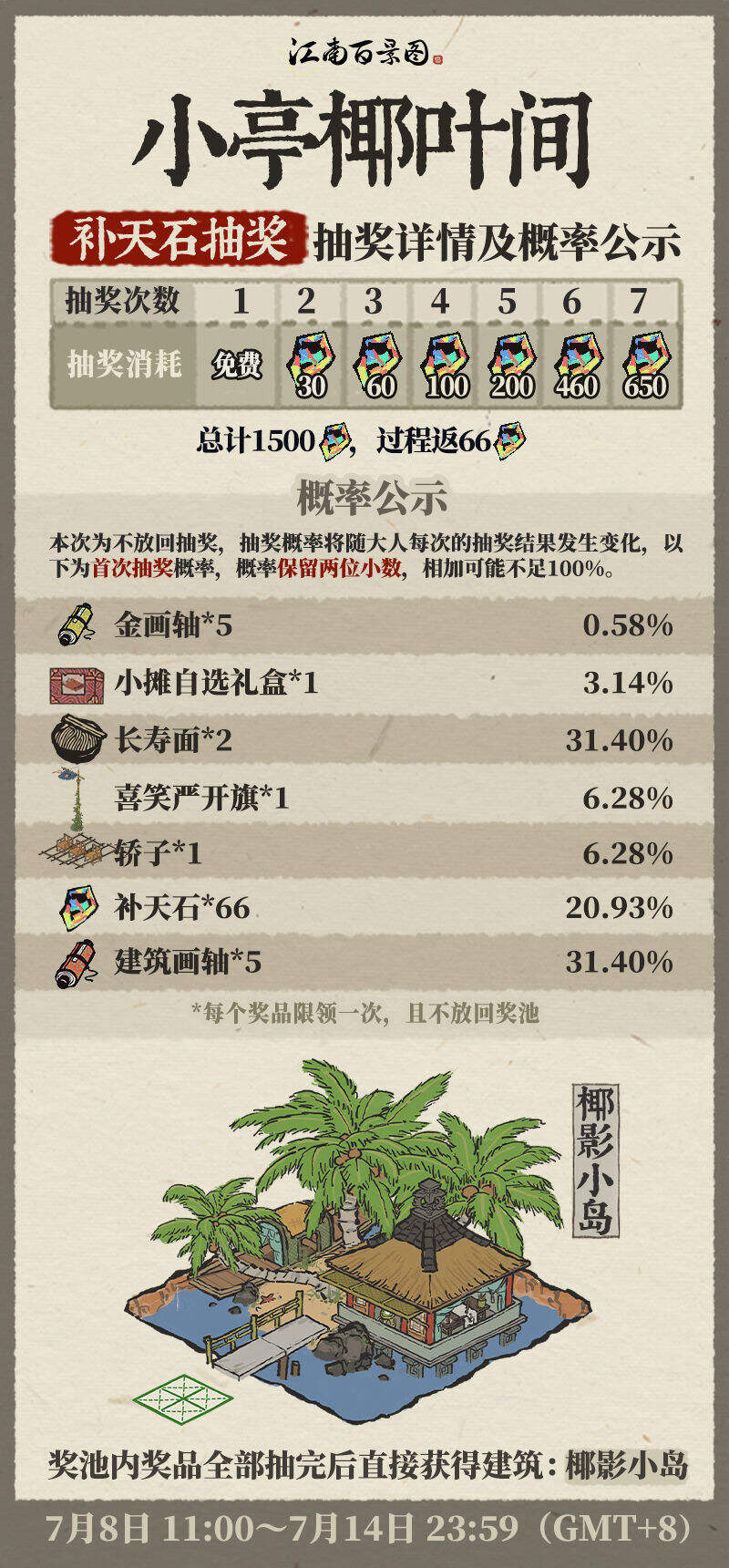 江南百景图小亭椰叶间补天石抽奖怎么玩 小亭椰叶间补天石抽奖攻略