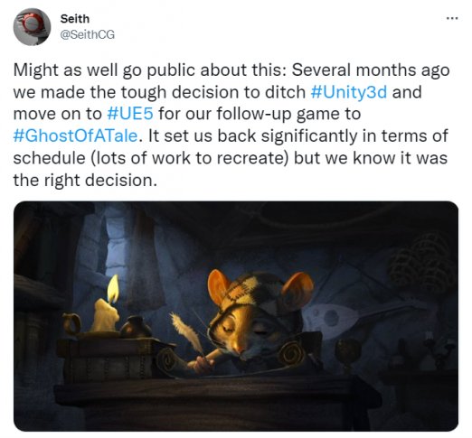 《精灵鼠传说》开发商宣布放弃U3D转为虚幻5开发