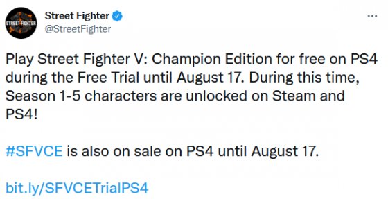《街头霸王5：冠军版》PS4版开启免费试玩 1-5季英雄限时解锁