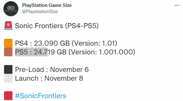 《索尼克：未知边境》被曝容量情报 将于11月8日发布
