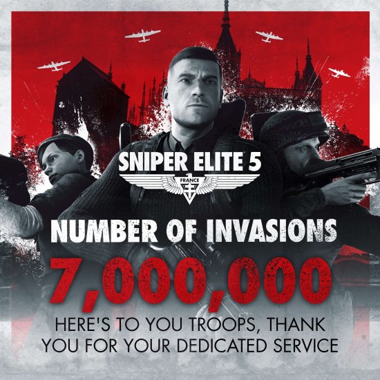 二战潜行射击游戏《狙击精英5》官方宣布玩家总人数超500万！