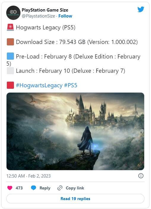 容量近80GB！《霍格沃茨之遗》PS5版预载2月8日开启