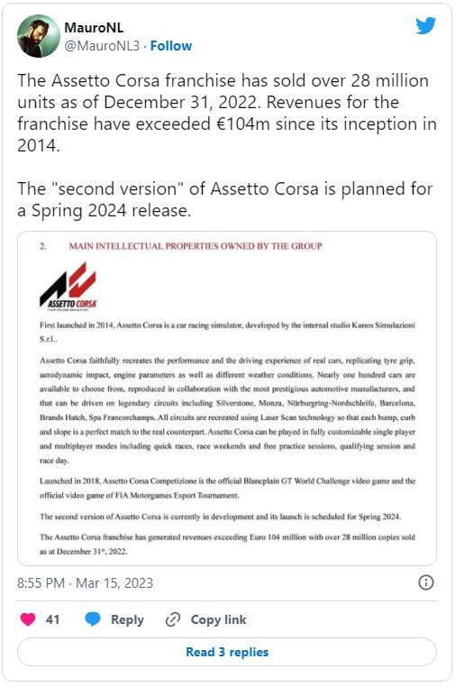 赛车模拟游戏《神力科莎2》确认将于2024年春季发售