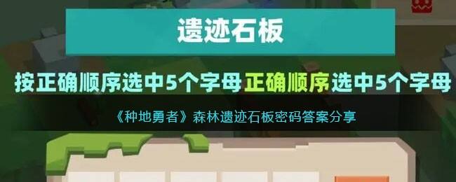 《种地勇者》森林遗迹石板密码答案分享