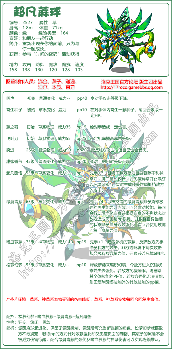 洛克王国超凡蔴球技能表