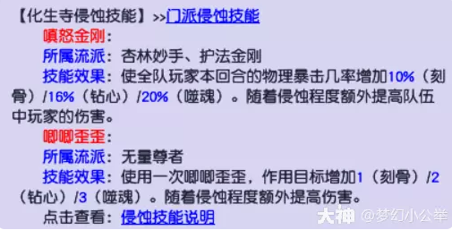 梦幻西游化生寺各等级段侵蚀技能替代推荐