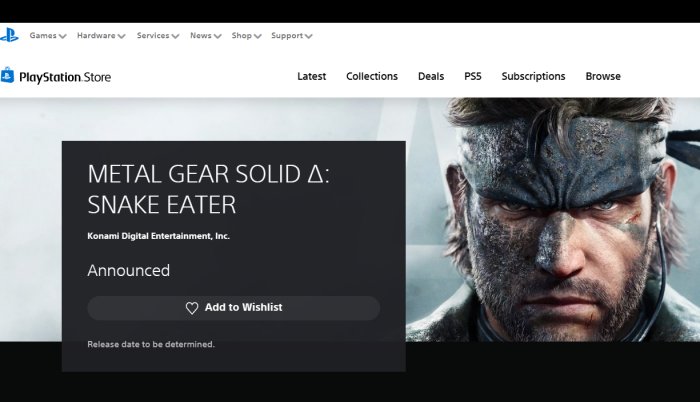 《合金装备：食蛇者》Xbox和PS商店页面上线 更多信息暂未颁布