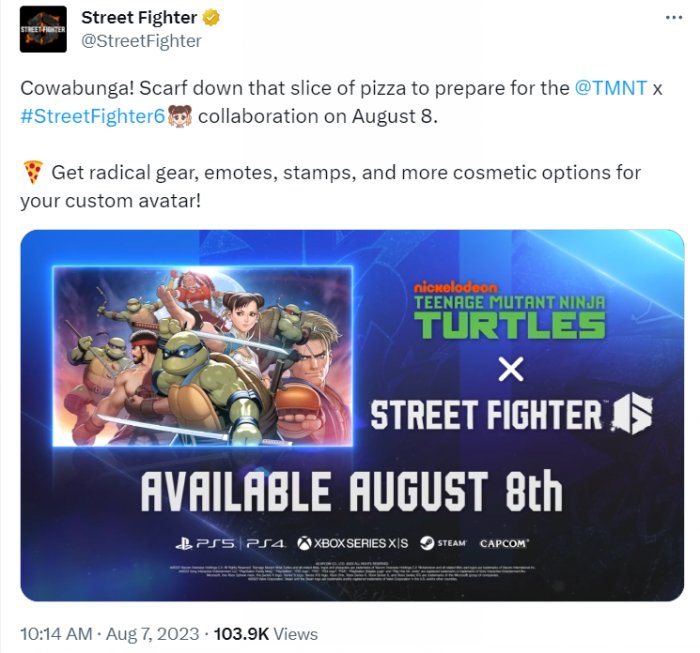 《街头霸王6》×《忍者神龟》联动内容今日上线！
