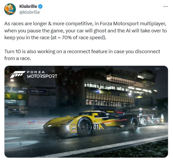 曝《极限竞速》多人游戏中暂停游戏AI会接管玩家车辆运行