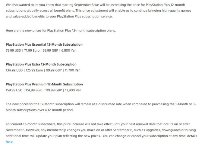 索尼PS+三个档位的年费会员均涨价 9月6日起正式实行