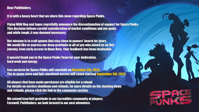 《太空朋克》宣布即将下架Epic 将于11月6日停止办事