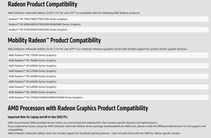 AMD推出《匹诺曹的谎话》专用驱动 仅针对RDNA独显供应支撑