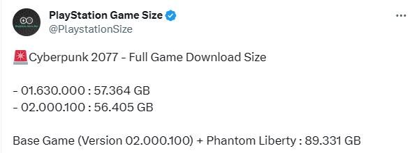 《赛博朋克2077》2.0版本及“往日之影”容量大小共89.331G