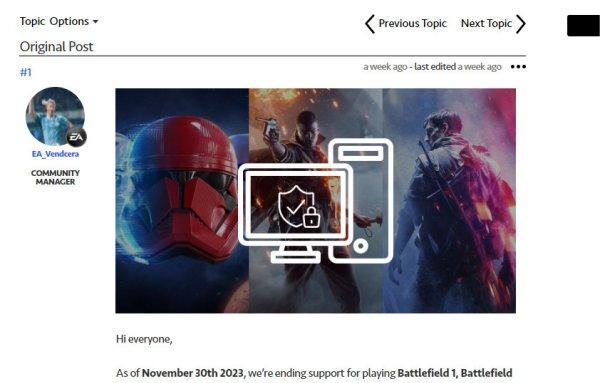 《戰地1》等游戲11月底將不再支持Win7/8系統
