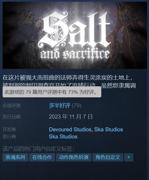 2D魂游《盐与献祭》已在Steam发售 好评率为多半好评