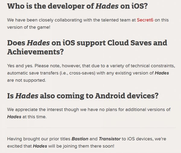 肉鸽动作游戏《哈迪斯》2024年登iOS 但暂无计划登陆Android平台
