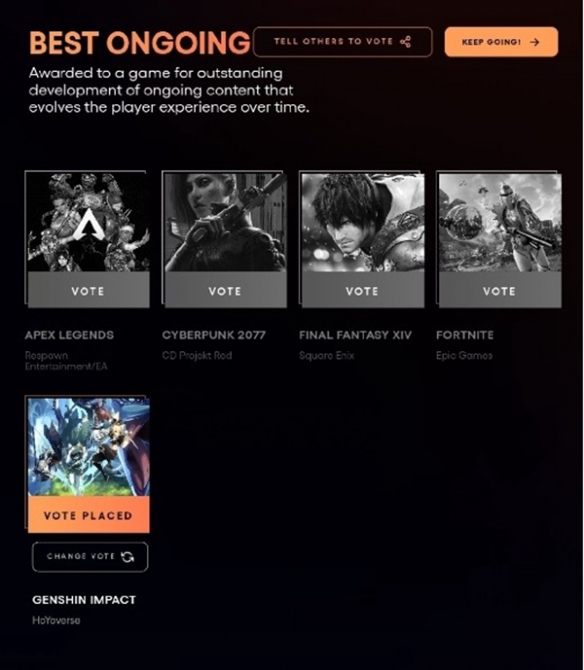 《原神》已连续三年获TGA最佳持续运营游戏提名