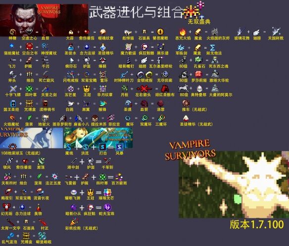 《吸血鬼幸存者》1.7.1合成大全 1.7.1全合成表公式一览