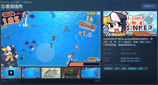 肉鸽俯视角射击游戏《忍者渔线传》2月8日于Steam发售