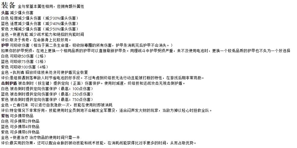 《Apex英雄》全武器、装备、配件、治疗物品数据整理
