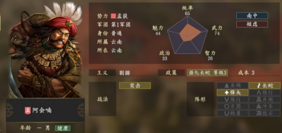 三国志14阿会喃五维属性介绍