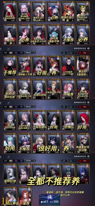 无期迷途必养角色有哪些 无期迷途养成角色推荐