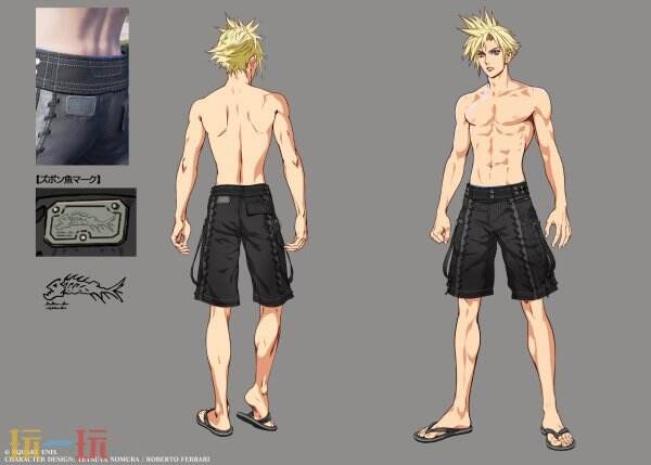 《最终幻想7：重制版》官方晒出克劳德泳装设定图