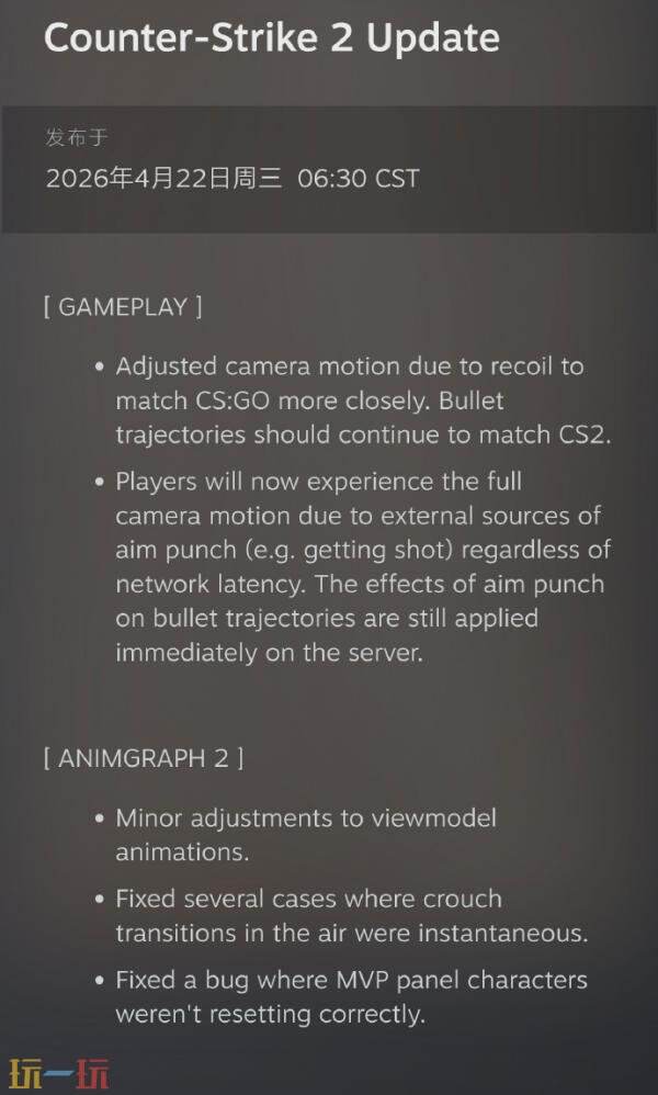反恐精英CS2 4月22日更新：后坐力晃动调整！