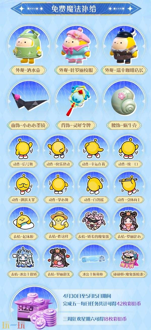 蛋仔派对五一版本正式开启！免费领取60枚彩虹币！全新外观大派送