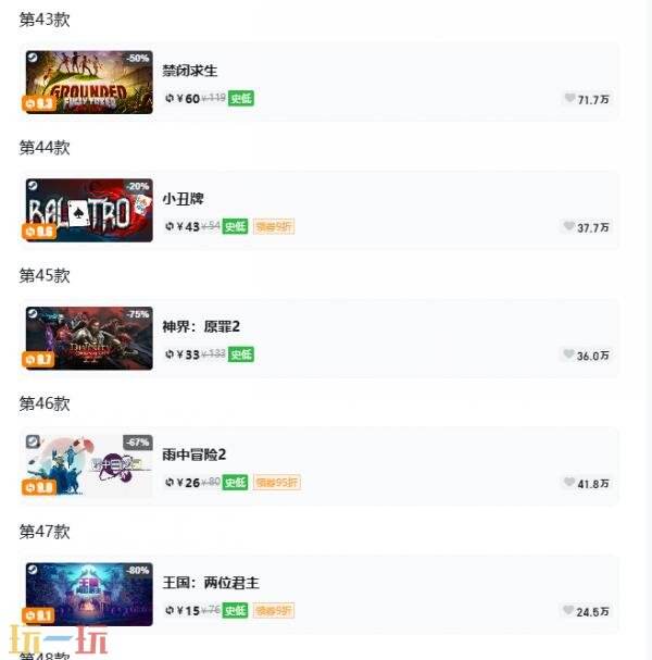 Steam今日史低游戏分享!7月7日史低佳作推荐