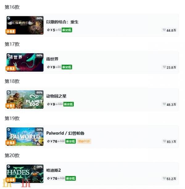 Steam今日史低游戏分享!7月7日史低佳作推荐