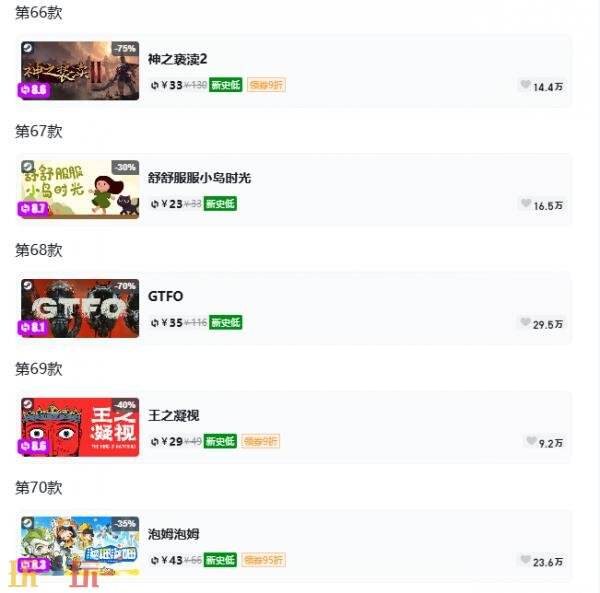 Steam今日史低游戏分享！7月8日史低佳作推荐
