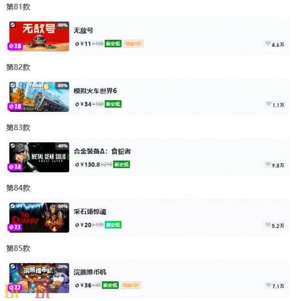 Steam今日史低游戏分享！7月8日史低佳作推荐