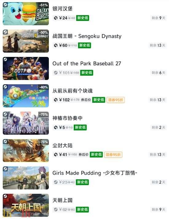 Steam今日史低游戏分享!7月10日史低佳作推荐