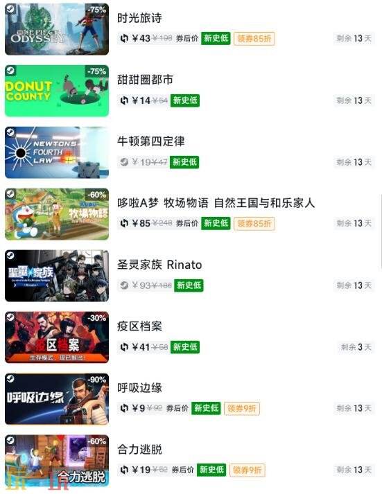 Steam今日史低游戏分享!7月10日史低佳作推荐