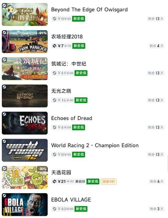 Steam今日史低游戏分享!7月10日史低佳作推荐
