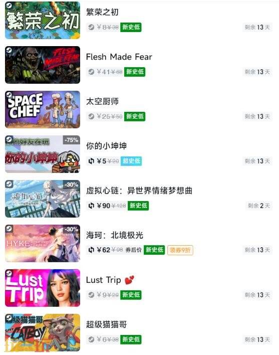 Steam今日史低游戏分享!7月10日史低佳作推荐