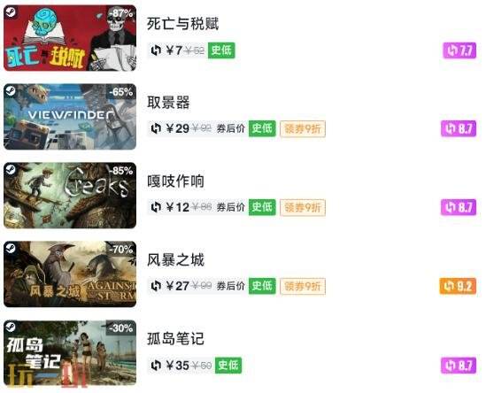 Steam今日史低游戏分享!7月20日史低佳作推荐