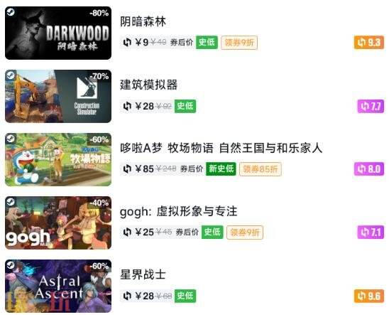 Steam今日史低游戏分享!7月20日史低佳作推荐